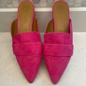 Tory Burch Fuchsia Suede Mules